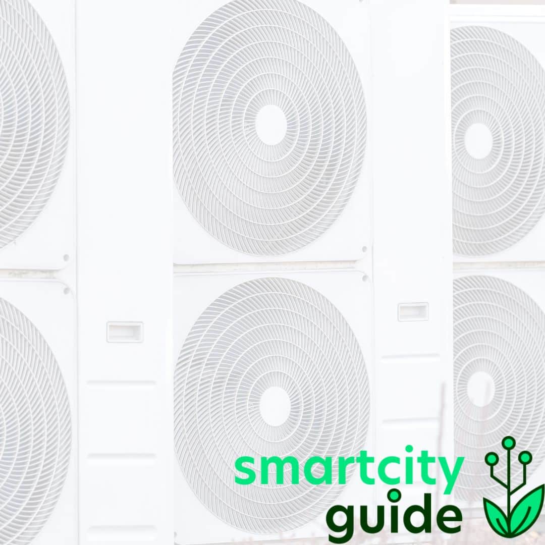Lüfteranordnung von Klimageräten, mit einem "smartcity guide" Logo in der Ecke unten rechts.